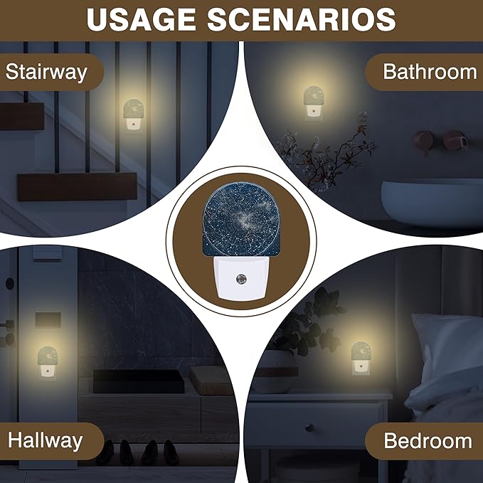 Night Lights Plug into Wall Star Map with Constellations Night Light Dusk to Dawn Smart Sensor Decorative Round Led Lamp for Bedroom Kitchen Hallway Nightlight for Women Men