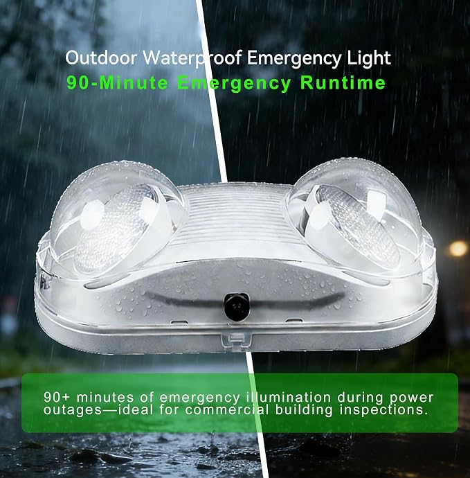 Outdoor Wet Location Emergency Light, Waterproof LED with Battery Backup, Adjustable Heads, UL-Listed, 120-277 Commercial Hardwired Emergency Lighting GN-10WL