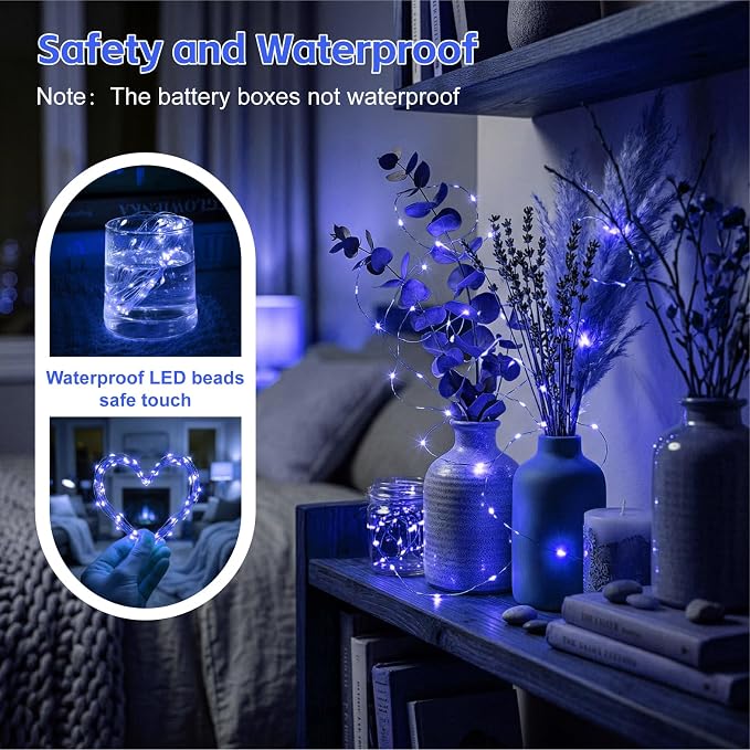 8 Pack Rechargeable LED Fairy Lights 7Ft 20LED Battery Operated | 8 Modes, Remote & DIY Timer Mini Twinkle String Lights for Indoor Christmas Wedding Mason Jar Bedroom Table