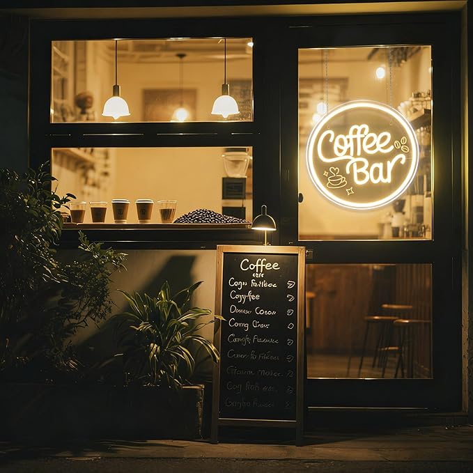 Coffee Bar Neon Sign for Wall Decor Dimmable LED Neon coffee Light Up Sign for Coffee Station, Cafe Shop, Restaurants, Kitchen Party Decoration Gifts(12.99 * 12.99inches)
