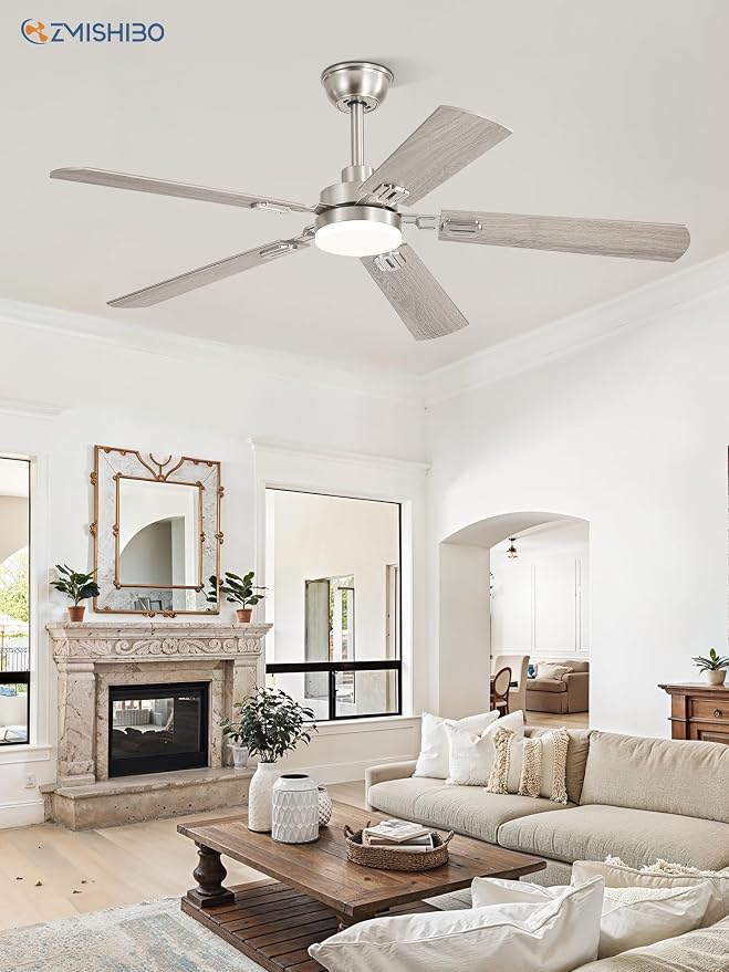 ZMISHIBO 52" Ceiling Fans with Lights and Remote, Nickel Modern for Indoor | 24W 2400LM Bright LED, 3CCT, Dimmable, App Control, Farmhouse Dual Finish Blades, Quiet&Strong Motor for Bedroom, Living Room