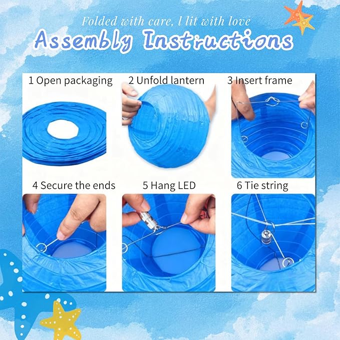 Chinese Paper Lanterns - Pack of 10, 10-Inch Blue/Royal Blue Hanging Lights for Birthday Party Decorations, Ceiling Decor, Rainbow Classroom, Wedding, and Home Party
