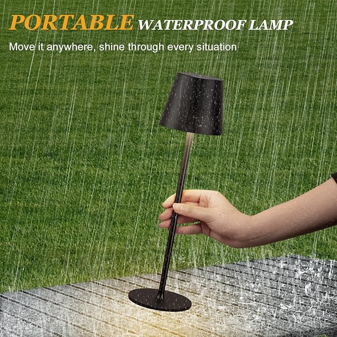 Cordless Table Lamp Rechargeable Black - KK 2 Pack 5000mAH Battery Operated Lamp for Counter, 3 Color Stepless Dimming Waterproof LED Wireless Lamp for Dining Kitchen, Outdoor Patio, Touch Control