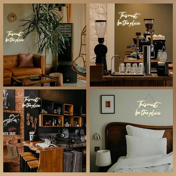 This Must Be The Place Neon Sign Warm White Letter Led Signs for Wall Decor Usb Word Light Up Signs for Bedroom Salon Man Cave Beer Home Bar Wedding Birthday Party Decor Gifts