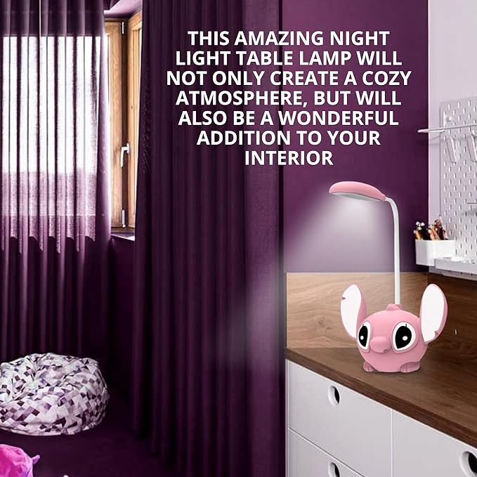 Pink Cartoon Kids Desk Lamp – Night Cartoon Figural Cute Table Lamp for Kids Bedroom Girls Night Light for Bedroom Room Decor Light Birthday Gifts