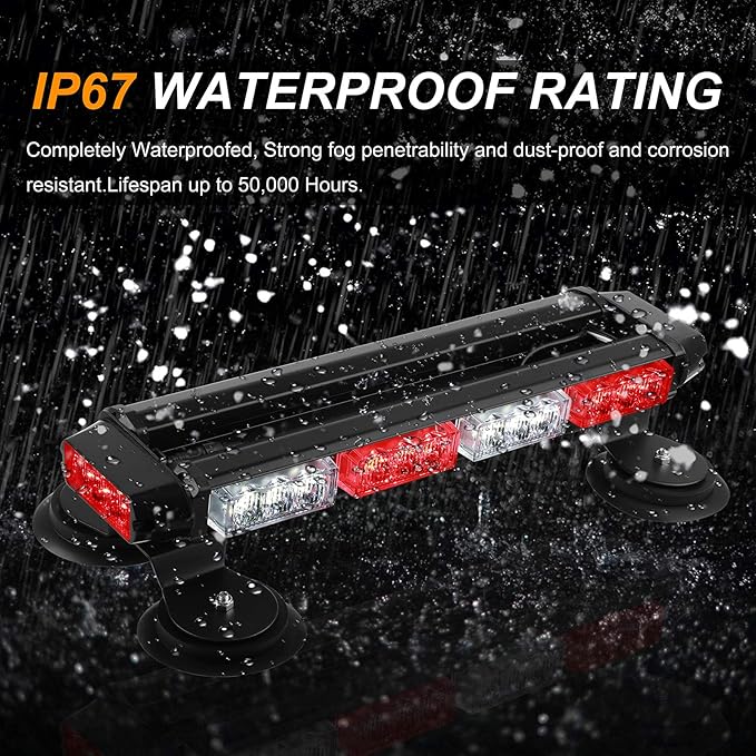 ASPL 16.8 Inch LED Strobe Flashing Light Bar, 26 Flashing Modes High Intensity Emergency Hazard Warning Beacon Lights with Magnetic Base for Car Trucks Trailer Roof Safety (Red White Red White)