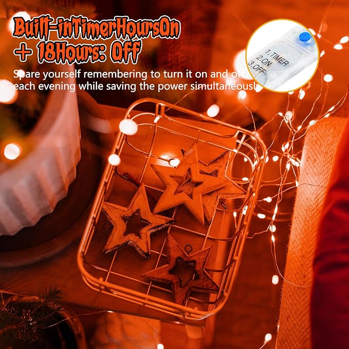 Minetom 6 Pack Orange Fairy Lights for Halloween Decor | 7ft 20 LED, Battery Operated, Waterproof Short Micro Firefly Lights for Pumpkin DIY Craft Paper Lantern Decor