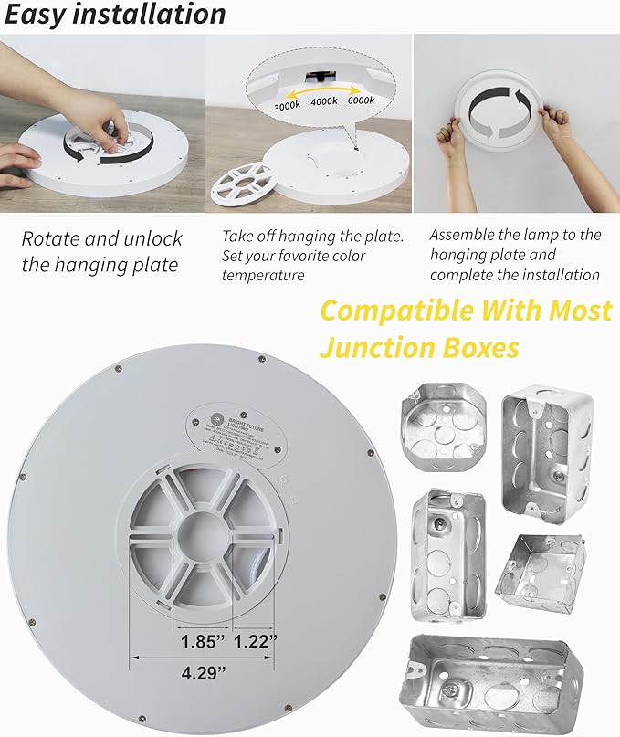4pack 9 Inch Flush Mount Ceiling Light, 18w Led Ceiling Light, 3000k/4000k/6000k Selectable 1860lm Ceiling Light, Super Slim Led Light Fixture For Bedroom Kitchen Living Dining Room Office
