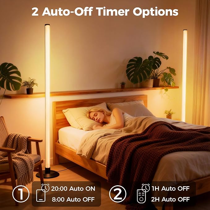 Flupuro 2 Pack ICRGB Corner Floor Lamp, App & Remote | Music Sync, 16 Million Colors, Dimmable Timer, Modern Standing Mood Light, For Bedroom Living Room Gaming