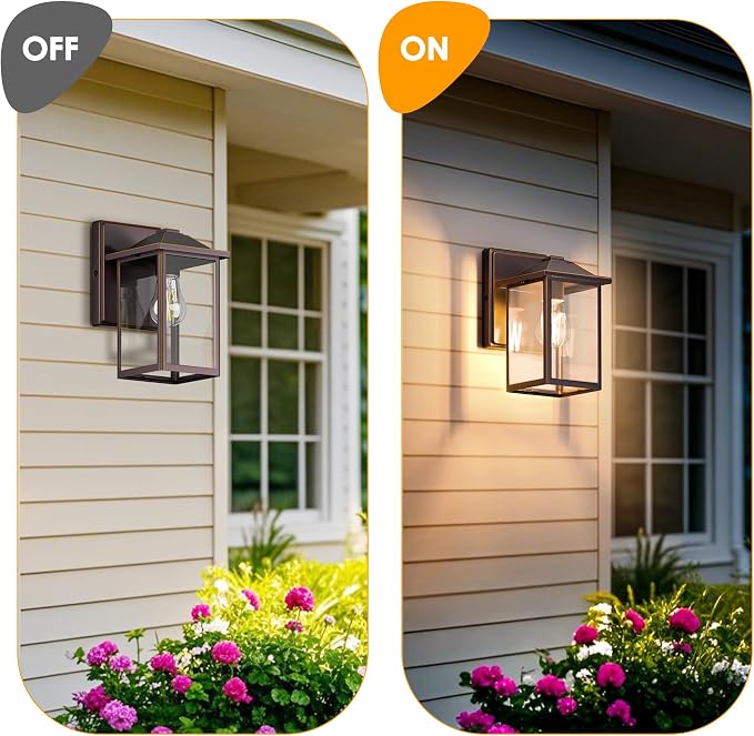Outdoor Wall Light Fixture, Exterior Waterproof Porch Lighting | Large Oil Rubbed Bronze Patio Wall Lantern, Anti-Rust, Clear Glass, E26 Socket, Wall Mount Sconce Lighting, Front Door Light