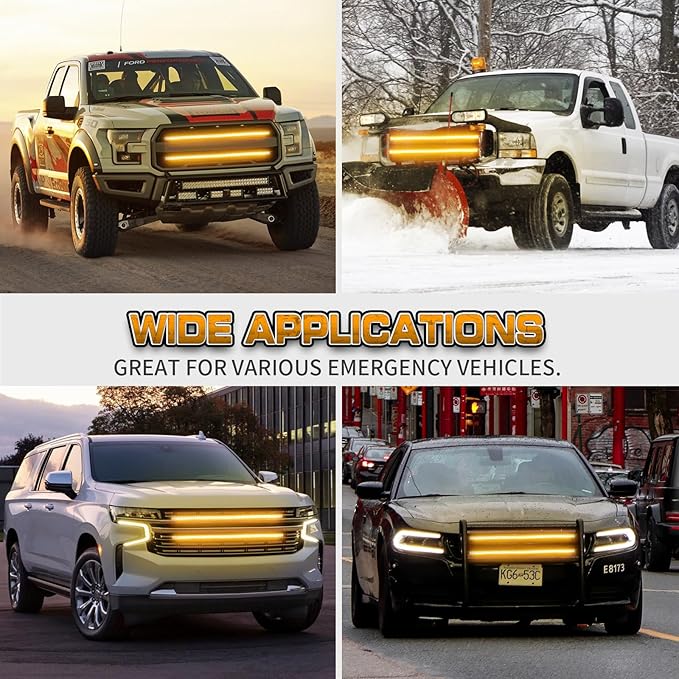 XRIDONSEN 2PCS 30 inch Amber Grill Lights Strip 360 LED Truck Strobe Lights Exterior Grille Front/Rear Emergency Flashing Warning Hazard Safety Caution Light for Tow Plow Trucks Construction Vehicles