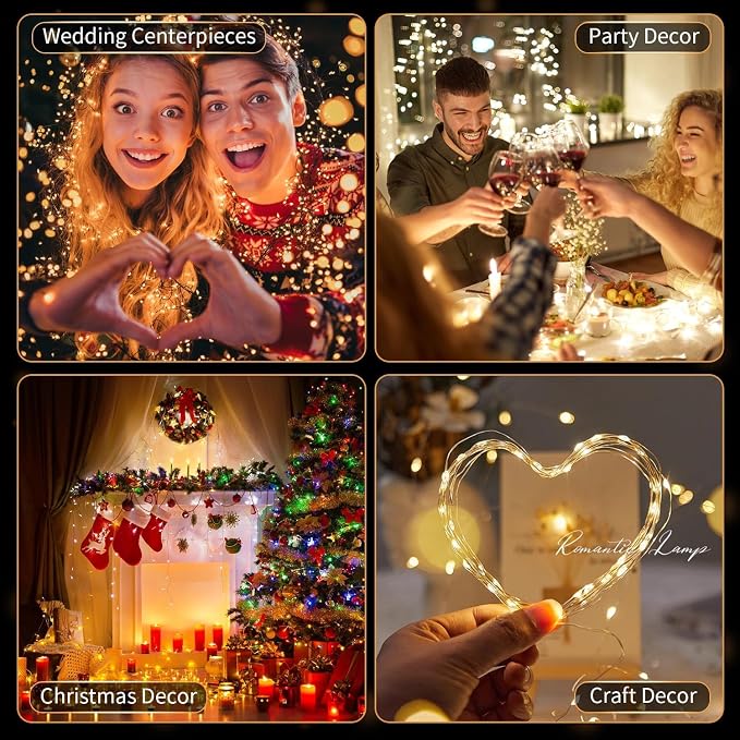 4 Pack LED Fairy Lights Battery Operated 20FT 60 LEDs Silver Wire String Lights Twinkle Lights Starry Fairy Lights for Bedroom Christmas Wedding Party Indoor Outdoor Decorations, Warm White