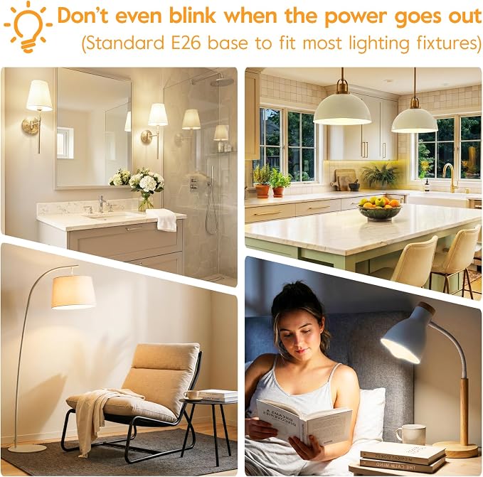 Rechargeable Light Bulbs, 9W Battery Operated Light Bulbs | Power Outage Lights, Emergency Lights for Home Power Failure, 3000K Daylight, 10 Pack