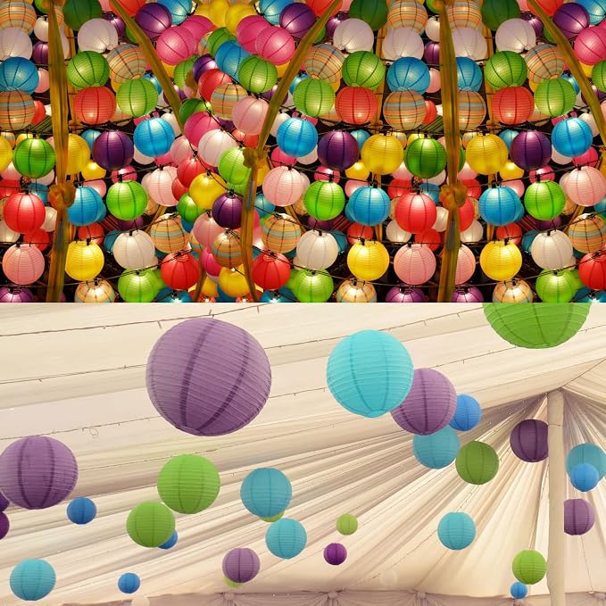 LIHAO 20PCS Colorful Paper Lanterns Party Decorations | Sizes 6'' 8'' 10'' 12', Chinese Lanterns, Weddings Birthday New Year Christmas Halloween, DIY Crafts, Outdoor Indoor Use