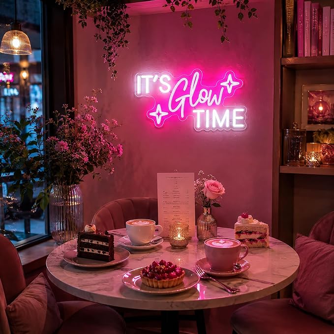 Neon Sign, Neon Signs for Wall Decor LED Signs Neon Light | It's Glow Time Neon Sign for Bedroom, Living Room, Business, Cafe, Bar, Party, Home Decor, Pink Decor, Gift, USB Powered