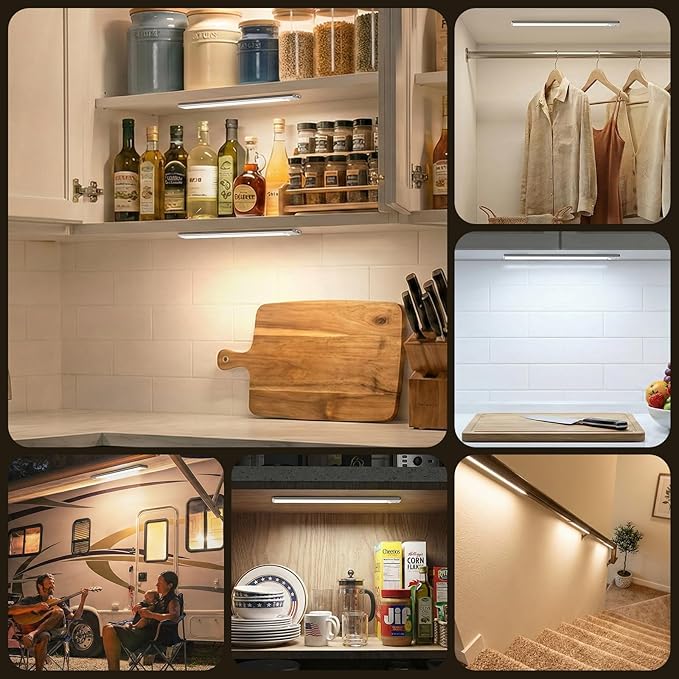 126 LED Under Cabinet Lighting Wireless, 2500mAh Rechargeable Closet Lights Motion Sensored, 3 Color Temps, Dimmable Magnetic Light Bar for Kitchen, Pantry, Stair (2 Pack)