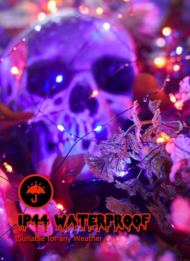 Minetom 5 Pack Battery Operated Fairy Lights, 7Ft 20 LED String Lights | Waterproof Firefly Lights with Timer 6 Hours On 18 Hours Off, Ideal for Indoor Outdoor Halloween Decor,Orange & Purple