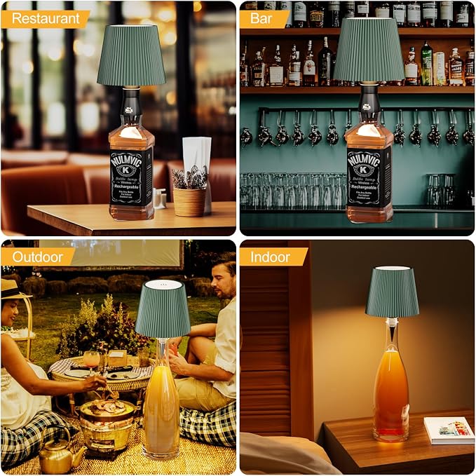 2 Pack Wine Bottle Lamps, 2026 New 3 Color Rechargeable Wireless Bottle Lamps, Bottle Light for Liquor Bottles with Touch Dimming for Parties, Restaurants & Home Decor(Dark Green)