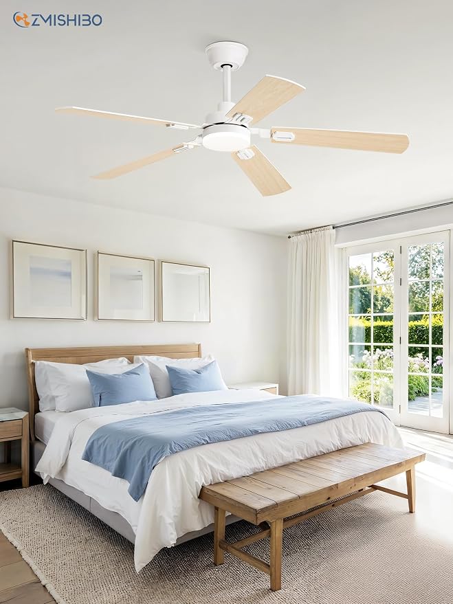 ZMISHIBO 52" Ceiling Fans with Lights and Remote, White Modern for Indoor | 24W 2400LM Bright LED, 3CCT, Dimmable, App Control, Farmhouse Dual Finish Blades, Quiet&Strong Motor for Bedroom, Living Room