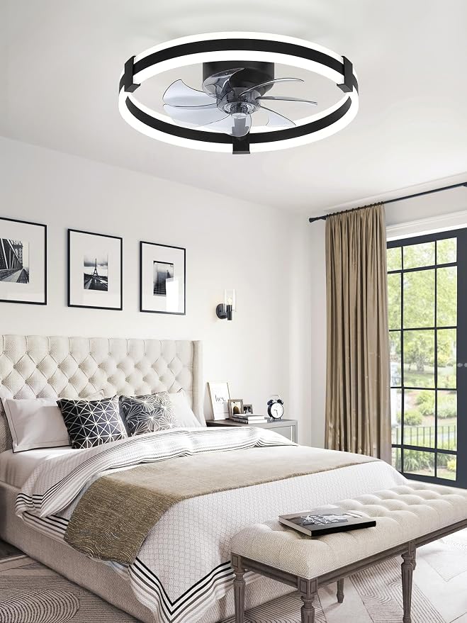 ZMISHIBO 20" Low Profile Fandelier LED Ceiling Fans with Lights and Remote | 3CCT Dimmable, 6 Speeds, Remote/App Control, Reversible DC Motor, Memory, Timer, Small Modern Fandelier for Kids/Bedroom