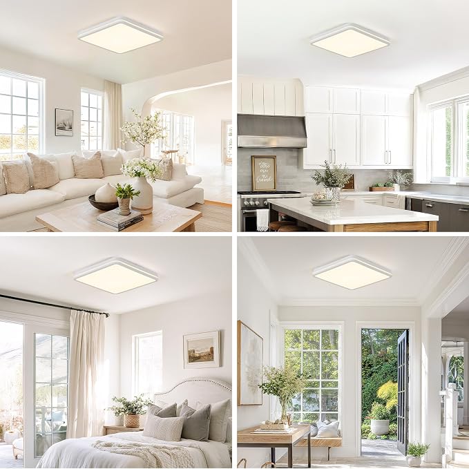 2PK 18 Inch LED Flush Mount Ceiling Light, White Ceiling Light Fixture with Side Light, 50W,4500LM, 2700K/4000K/6000K CCT Selectable, Square Lamp for Bathroom, Closet, Kitchen, Hallway, Bathroom