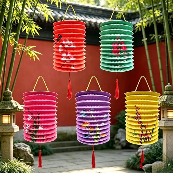 10 Pack Chinese Japanese Paper Lanterns 6.3 Inch with LED Lights, Colorful Lanterns for Lunar New Year,Mid-Autumn Festival Decoration Spring Festival, Valentine Party Decorations