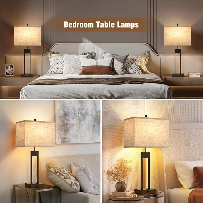 Extra Large 25.5" Nightstand Table Lamps for Bedrooms Set of 2, Bedside Lamp with USB C+A, Colors Changeable Living Room Lamps for End Tables, Modern Night Stand Lamps for Bed Side Office Reading