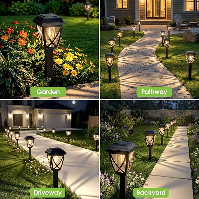 Solar Pathway Lights Outdoor 10 Pack, Warm White | Auto On/Off Waterproof Energy Saving LED Landscape Outside Lights for Garden Yard, Walkway, Driveway Decor