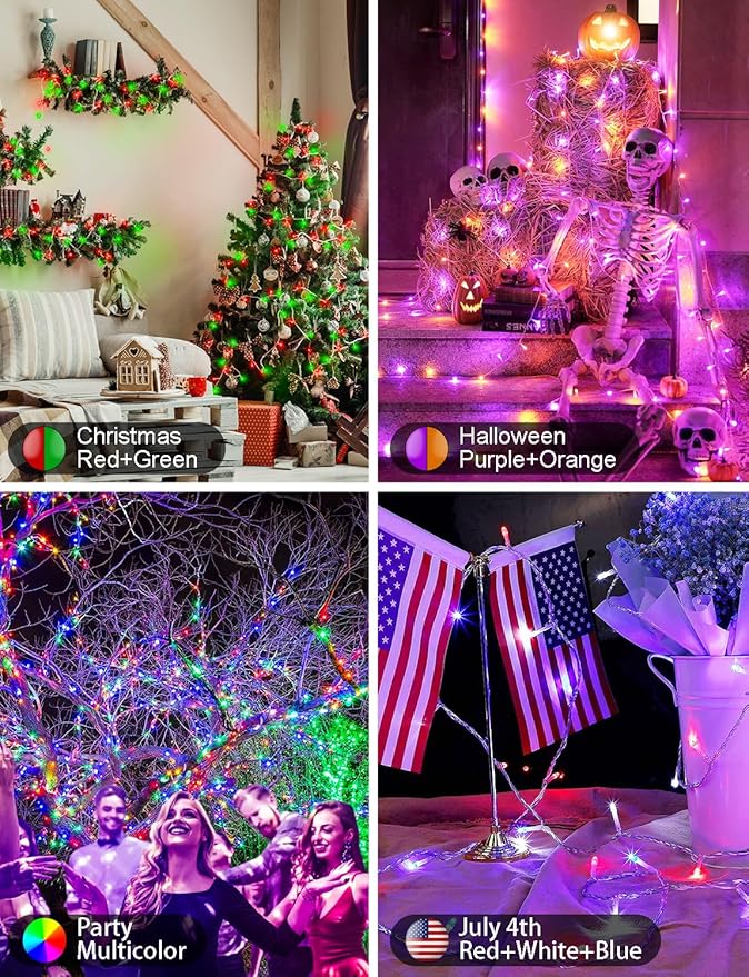 echosari Christmas String Lights, 100 LED Smart String Lights 33Ft Millions Color Changing with App, Music Sync for Yard Garden Xmas Trees Decor (Clear Cable)