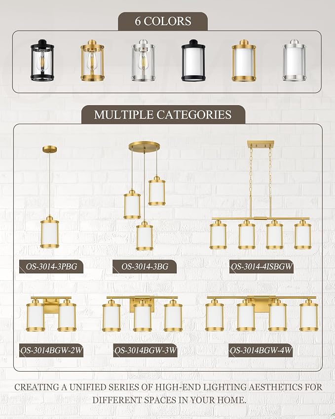 4-Light Brushed Gold Bathroom Light Fixtures with Milk White Frosted Glass, 29" UL-Listed Modern Wall Sconce Over Mirror with Metal Cage for Bath, Hardwire E26, OS-3014BGW-4W