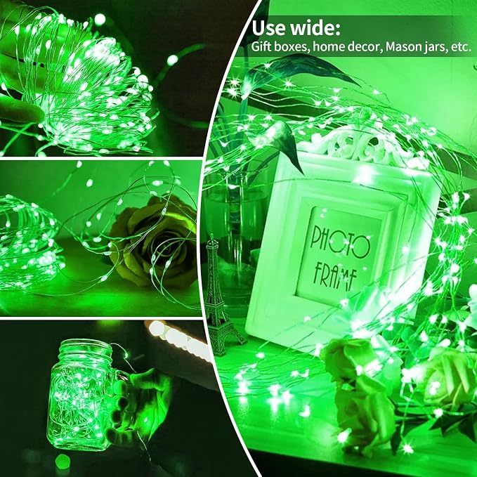 ZGWJ 12 Pack Green Fairy Lights, Mini String Lights | Battery Operated 7 FT 20 LED Waterproof 3 Modes for DIY, Parties, Wedding, Halloween, Christmas Decoration
