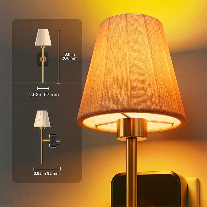 L LOHAS LED Night Lights Plug into Wall, Pleated Fabric Cover Night Light | Amber Night-light with 0-100LM Dimmable, Dusk to Dawn Sensor Vintage Nightlight for Bedroom Living Room Hallway