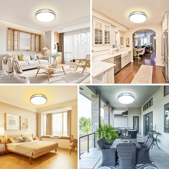 libtit 13-Inch Flush Mount Ceiling Lights, Dimmable 3000K-6500K Adjustable LED Ceiling Light, 24W Round Slim Light Fixture, Brushed Nickel for Kitchen, Bedroom, Bathroom, Hallway- 4 Pack