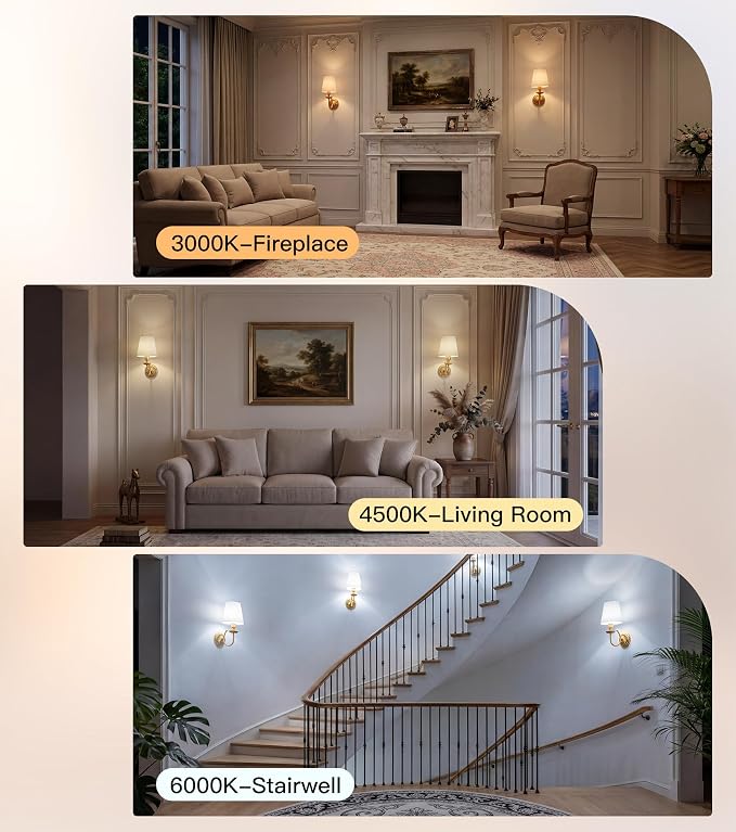 Wireless Wall Sconces Set of Two 14"H, 5300mAh Battery Operated Wall Sconce, Rechargeable Bulbs with Remote, 15 Colors Dimmable Wall Sconces with Fabric Shade for Bedroom Living Room(Brushed Gold)