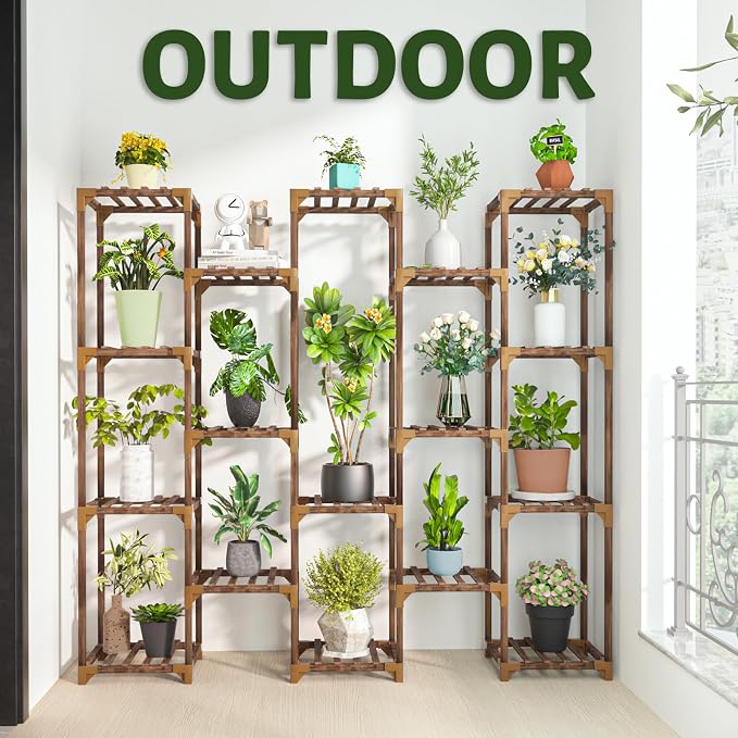 Plant Stand Indoor Outdoor, Tall Plant Shelf for Multiple Plants, 17 Tiers Large Plant Rack Wood Plant Holder Plant Shelves for Room Corner Balcony Garden Patio