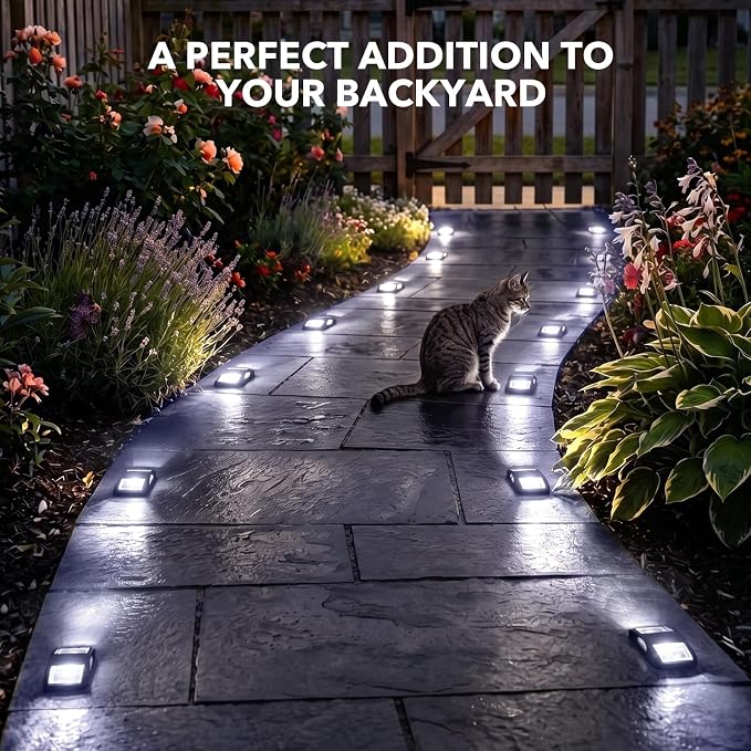 AGPTEK Solar Driveway Lights 4 Pack, Outdoor Deck Dock Marine Waterproof | LED Solar Powered Driveway Marker Lights for Warning Step, Sidewalk, Pathway, Garden, Yard (White Light, Black)