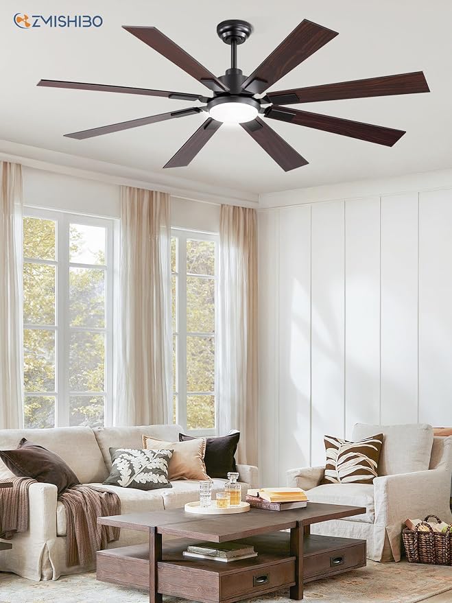 ZMISHIBO 62" Ceiling Fans with Lights for Patio, Living Room, Remote | High CFM Powerful Airflow, Quiet DC Motor, 24W 3 CCT LED, Indoor/Covered Outdoor, Dual-Finish, Damp Rated, Black