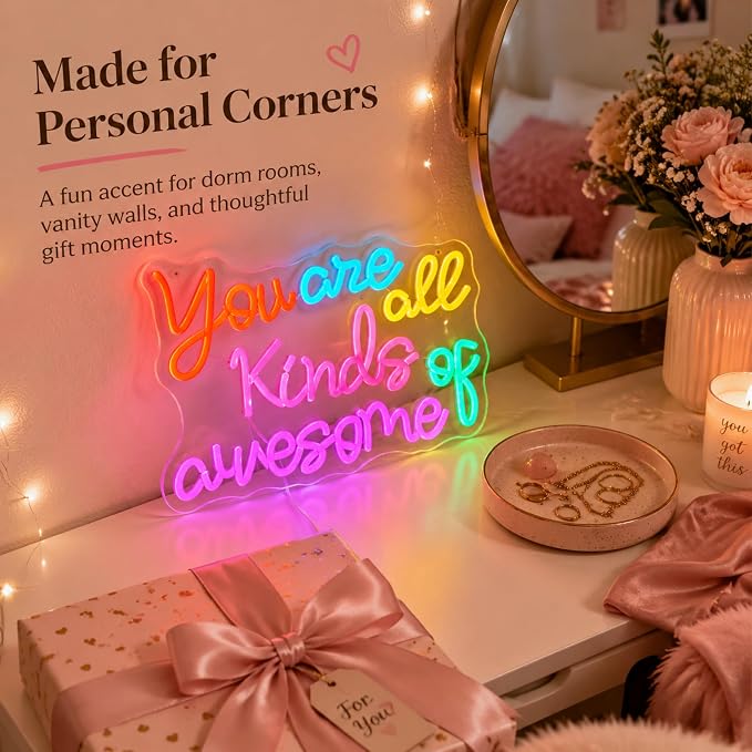 "You Are All Kinds of Awesome" Classroom LED Neon Sign | Classroom neon sign,14.6" x 10.8", Wall Decor, Positive Affirmation Light, Girls' Bedroom & Dorm, Self-Care Aesthetic