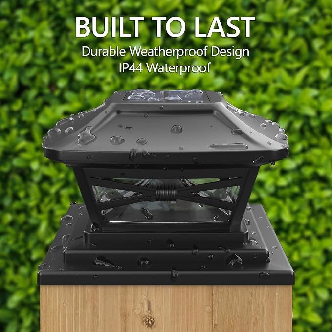 Renaissance Solar Outdoor Post Cap Lights - Includes Bases for 4x4 5x5 6x6 Posts - Bright LED Light - Slate Black (1 Pack) | Slate Black, fence/deck/garden/patio posts, UV fade-protected plastic, auto-on, 7-8h runtime, cordless, IP44, 25lm warm white
