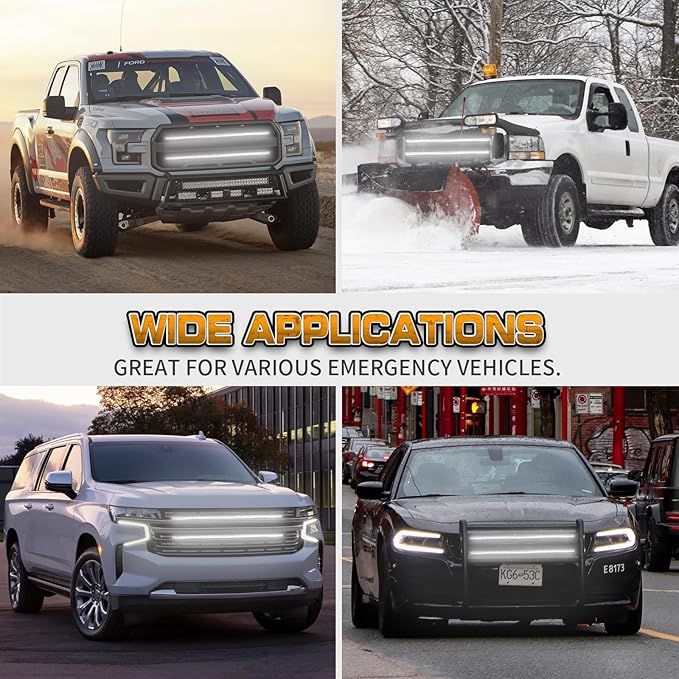 XRIDONSEN 2PCS 30 inch White Grill Strobe Lights Strip 360 LED Truck Grille Lights Exterior Front/Rear Emergency Flashing Warning Hazard Safety Caution Lights for Tow Plow Trucks Construction Vehicles