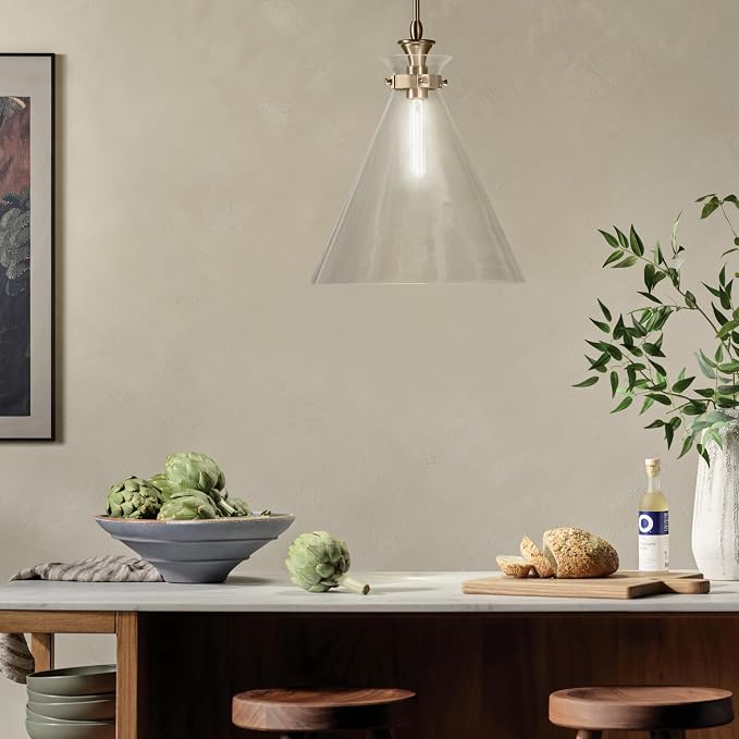 Kichler Laria Pendant Light, Clear Glass, Champagne Bronze | Traditional pendant light for kitchen islands and dining rooms (19.75" x 16"), 52775CPZCLR