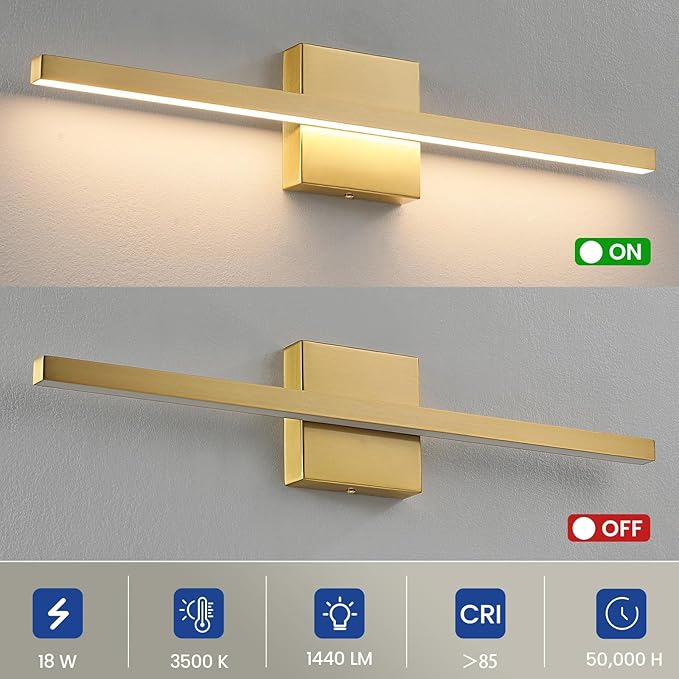 Gold Bathroom Light Fixtures - 23.6 inch Brushed Gold Vanity Lights for Bathroom Over Mirror Dimmable18W LED Dimmable 5CCT Wall Sconce Lighting Fixture for Bathrooms Bedroom