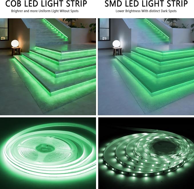 Green COB 10Ft LED Strip Lights 24V Dimmable High CRI95+ Ultra Bright Flexible LED Tape Lights LED Lights Strip Rope Lights for St. Patrick's Day Holiday Party Home Indoor Outdoor Decorative Lighting