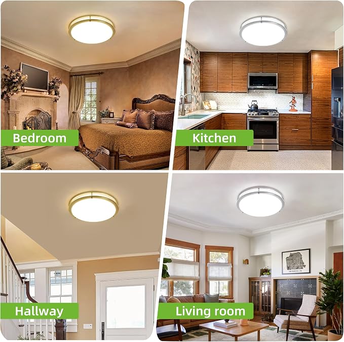 hykolity 16 inch Dimmable LED Flush Mount Ceiling Light Fixture,36W,2200LM | 2.7/3/3.5/4K/5K Adjustbale, 120°Light Angle,CRI90, Ceiling Lamp for Bedroom,Kitchen,Office,ETL Listed, Brushed Nickel