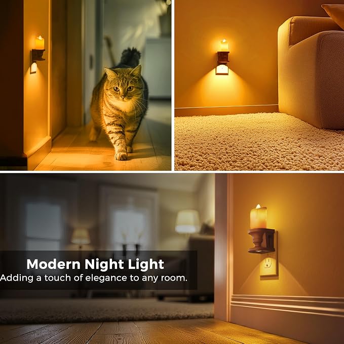 L LOHAS LED Night Light, Flameless Candle Night Light, 2 Pack | 3 Lighting Model, Dusk to Dawn Sensor, 0-100LM Brightness Dimmable, Amber Light,Vintage Nightlight for Adults Hallway Bedroom