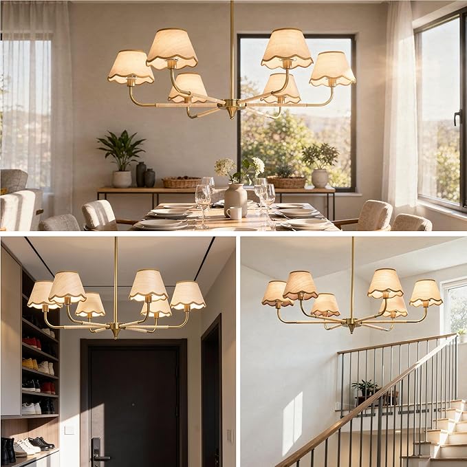 39" Boho Rattan Chandelier, 6-Light Rattan Pendant Light, Handwoven Natural Rattan, Rustic Industrial Adjustable Rattan Fixture for Dining Room, Kitchen Island & Living Room, E12 Socket