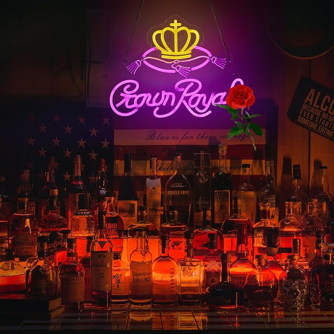 Crown Neon Sign for Bar Wall Decor, Royal Beer Lights Signs Whiskey LED Sign for Bar Man Cave Bedroom Home Shop Pub Bistro Party Hotel Game Room Decor Gifts, USB Powered