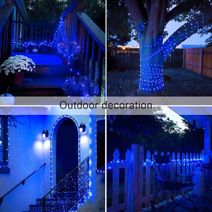JMEXSUSS 2 Pack Fairy Lights Battery Operated, Total 200 LED 66ft, Blue | Christmas Lights with Remote & Timer, Waterproof Blue Twinkle String Lights for Bedroom Dorm Indoor Outdoor Party Tree Decor