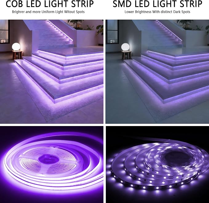 Purple COB LED Strip Lights,10Ft 24V Super Bright Dimmable LED Light Strip High CRI95+ Purple Halloween Lights for Haunted House Decor Cabinet Stair Decor Home DIY Lighting Project