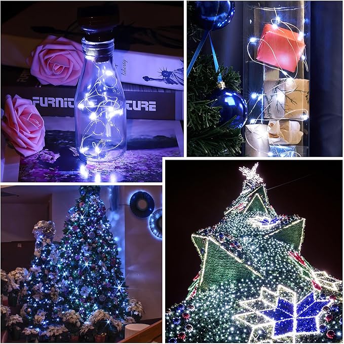 Timer Led String Light,2 Pack Mini Battery Powered Silver Wire Starry Fairy Lights,Battery Operated Lights for Bedroom,Christmas,Parties,Wedding,Christmas Gift Decoration(5m/16ft Cold White)